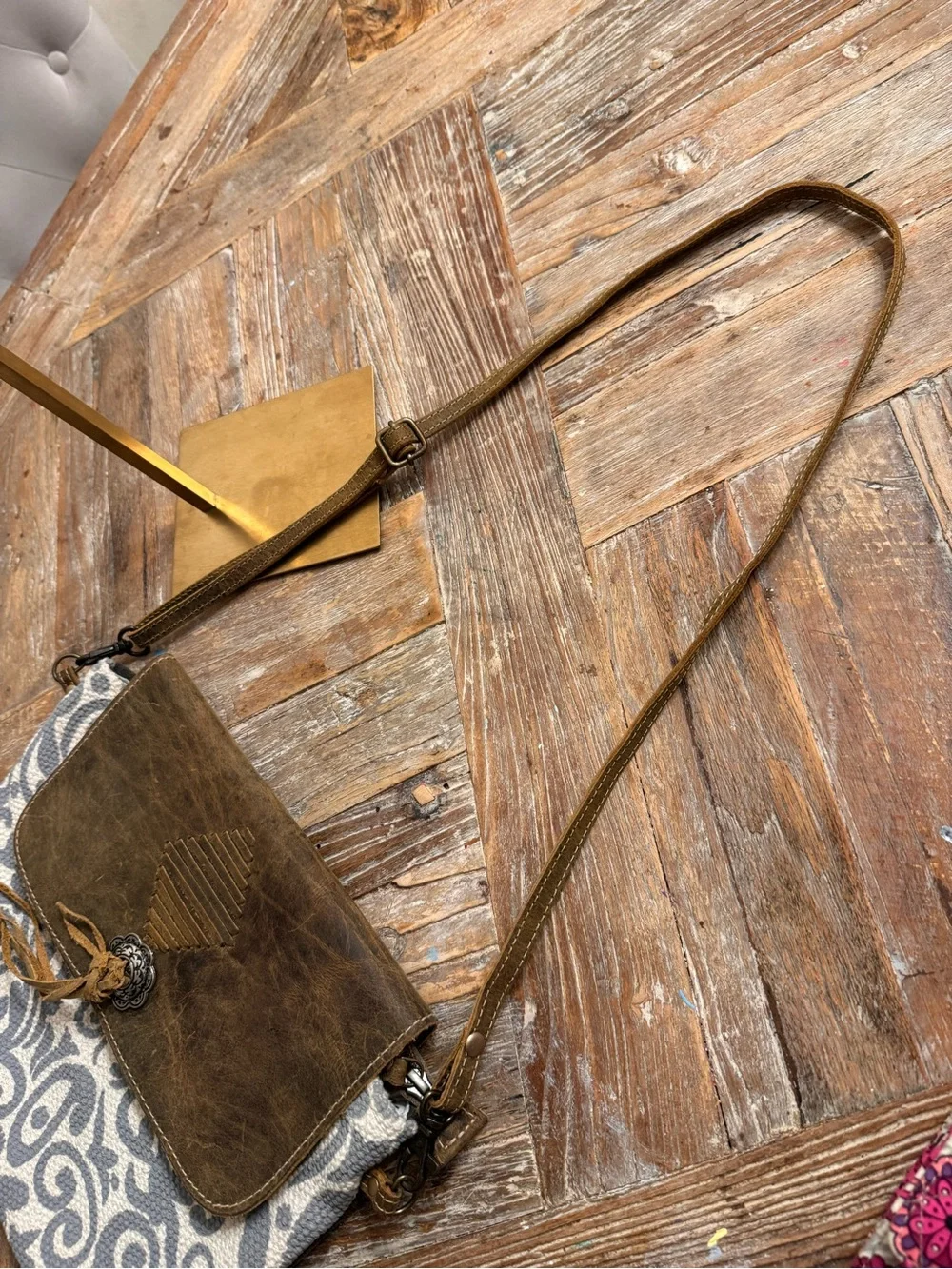 Myra Leather-Trim Brown Patterned Crossbody Bag - Picture 7 of 13